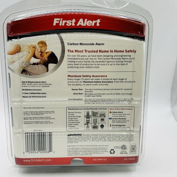 First Alert Plug In Carbon Monoxide Alarm With Battery Backup. New. Sealed. - Picture 4 of 11